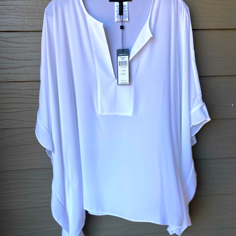 BCBG Maxazria white chiffon ‘Dove’ blouse. XS/S